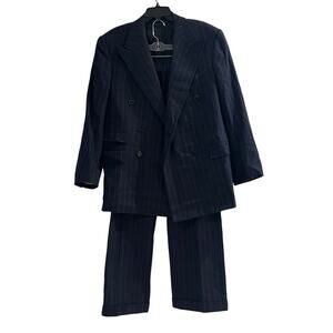 12-16 RALPH LAUREN Purple Label Men's Suit Striped 100% Wool Navy Size 42R